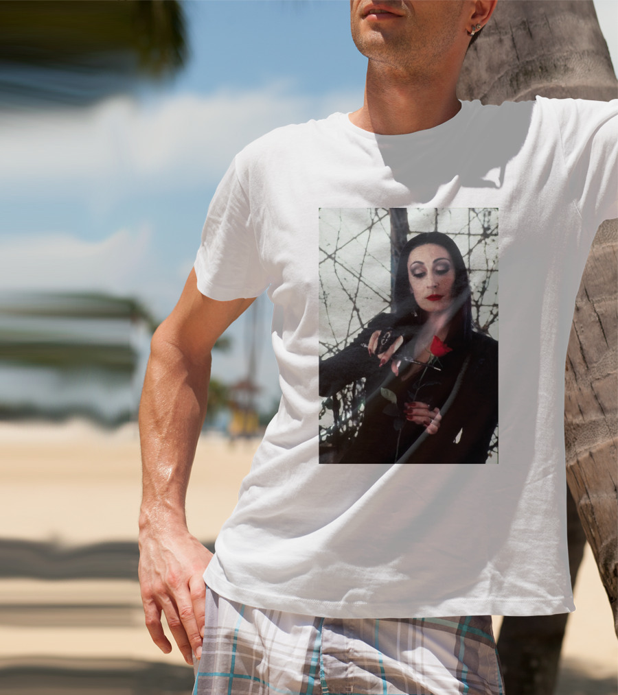 Morticia Addams Anjelica Huston Cutting Rose Scene T-Shirt
