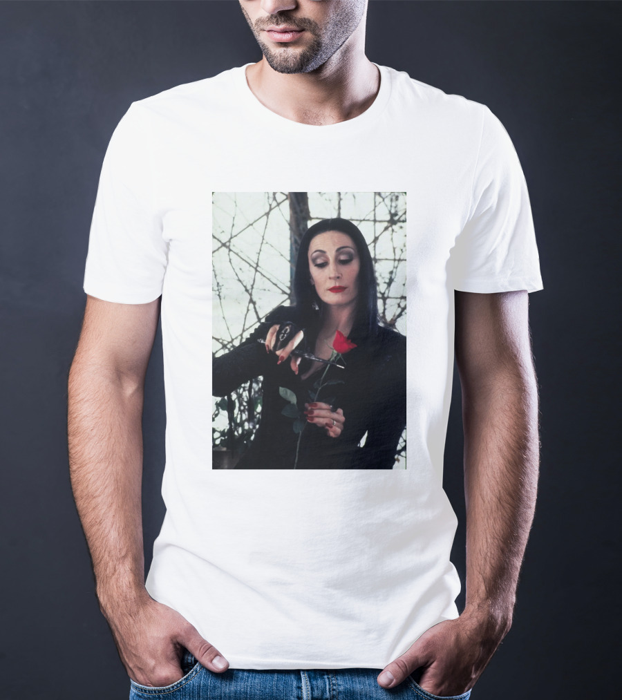 Morticia Addams Anjelica Huston Cutting Rose Scene T-Shirt