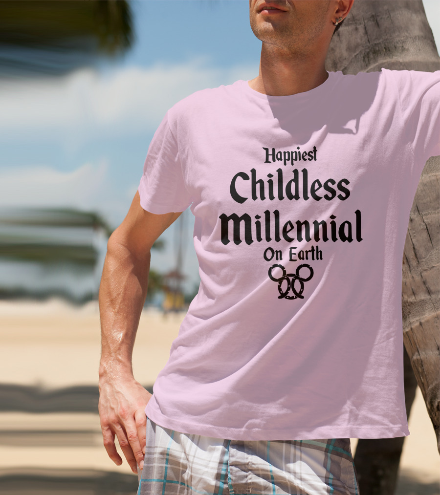 Happiest Childless Millennial On Earth With Minimalistic Disney Mickey Mouse Ears T-Shirt