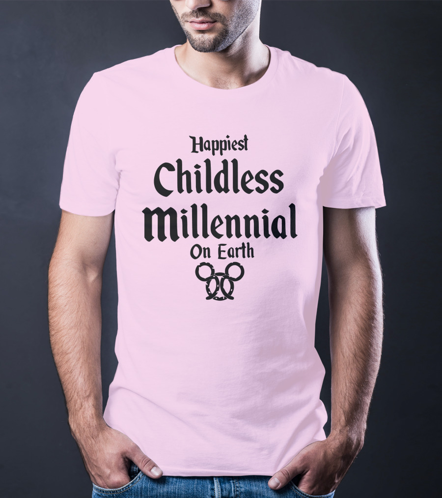 Happiest Childless Millennial On Earth With Minimalistic Disney Mickey Mouse Ears T-Shirt
