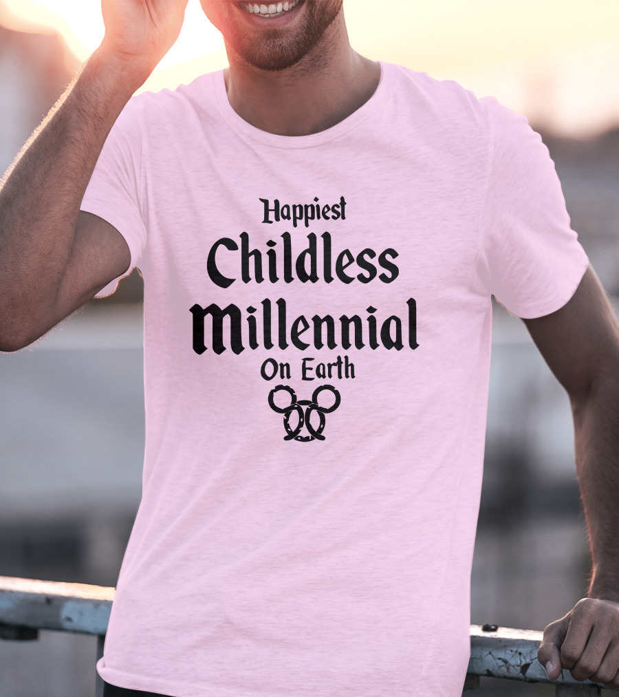 Happiest Childless Millennial On Earth With Minimalistic Disney Mickey Mouse Ears T-Shirt