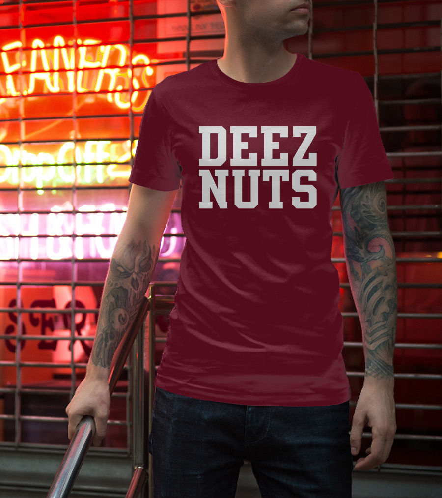 DEEZ NUTS Text Bold White On Dark T-Shirt