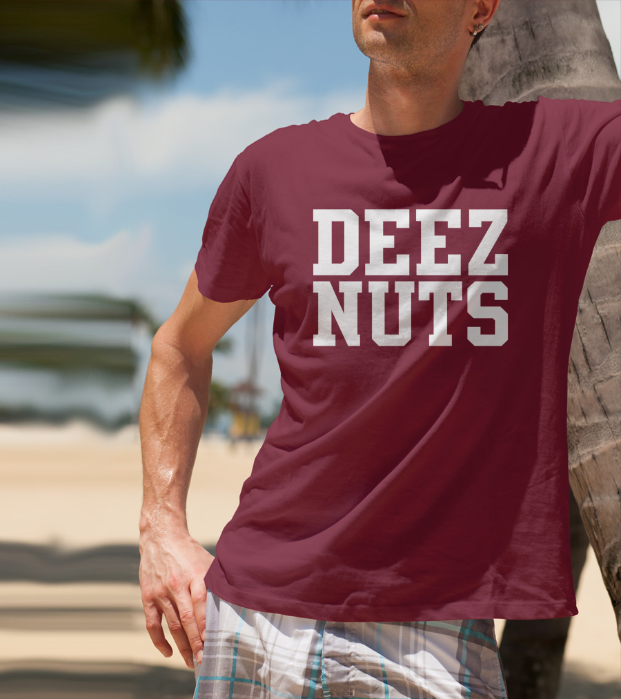 DEEZ NUTS Text Bold White On Dark T-Shirt