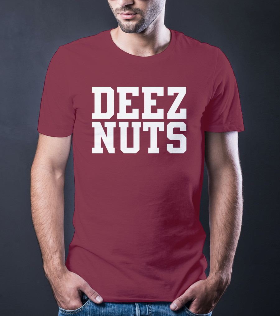 DEEZ NUTS Text Bold White On Dark T-Shirt