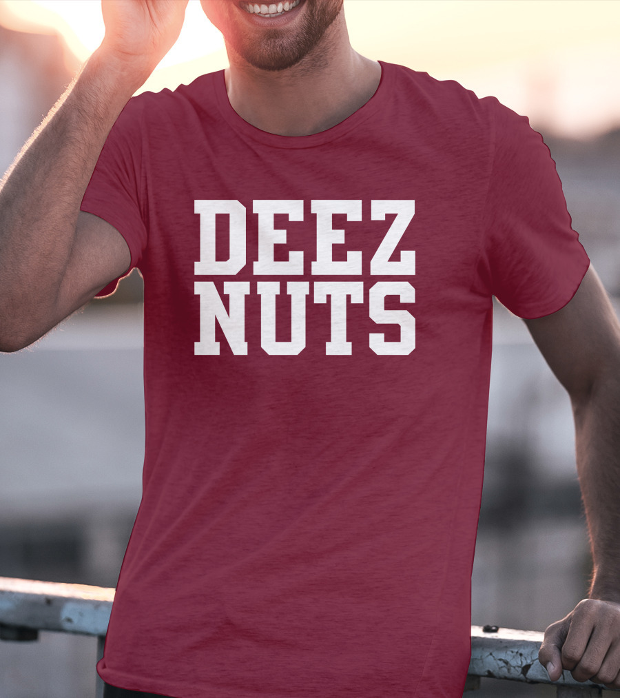 DEEZ NUTS Text Bold White On Dark T-Shirt