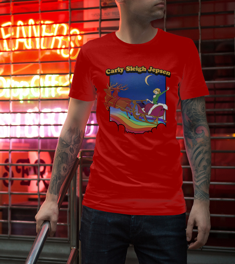 Carly Sleigh Jepsen Christmas Reindeer Sleigh Adventure Under Moonlit Sky T-Shirt