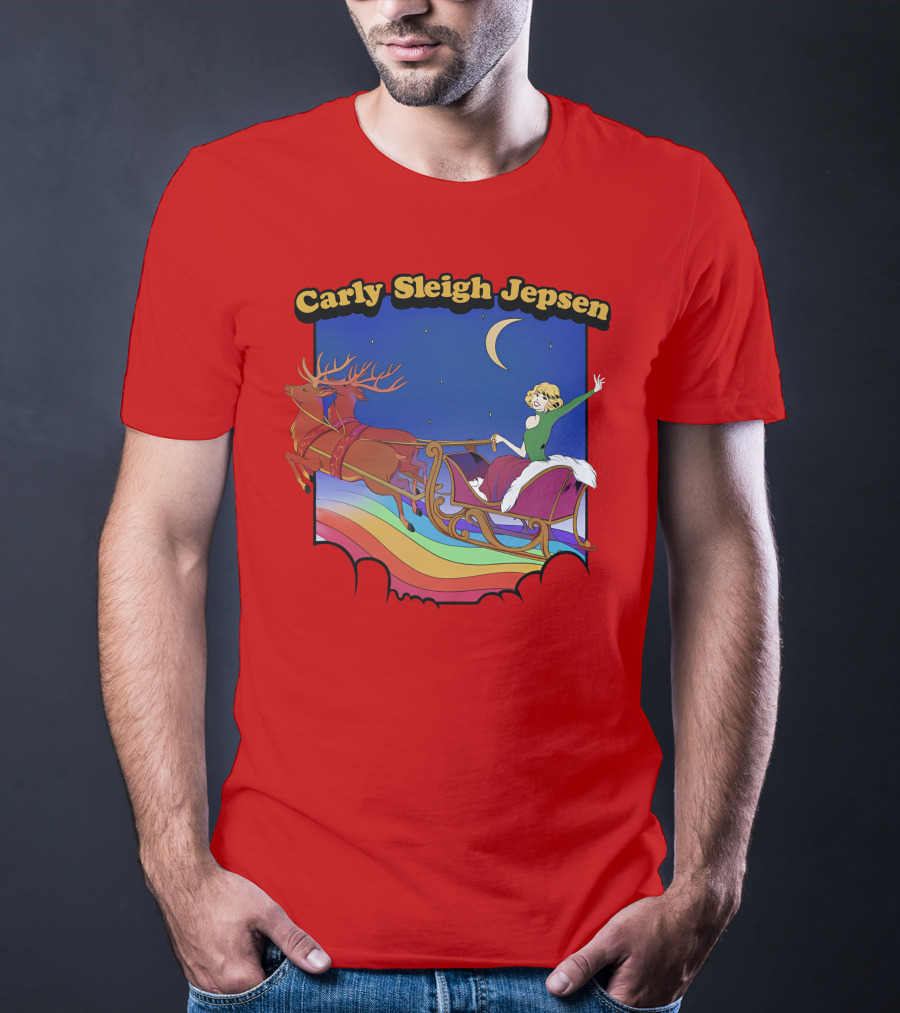 Carly Sleigh Jepsen Christmas Reindeer Sleigh Adventure Under Moonlit Sky T-Shirt
