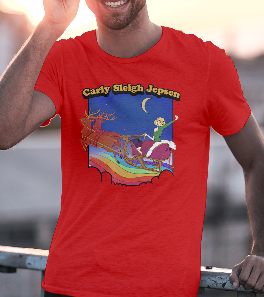 Carly Sleigh Jepsen Christmas Reindeer Sleigh Adventure Under Moonlit Sky T-Shirt