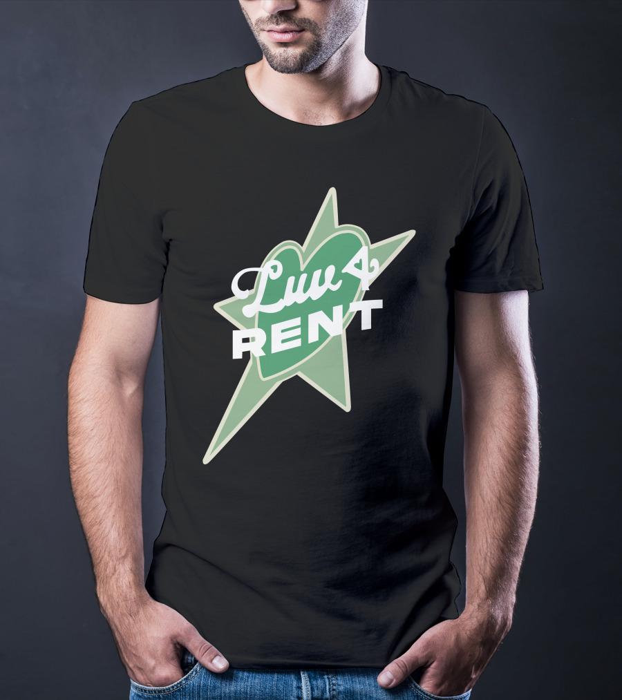 Luv 4 Rent Green Heart With Starburst Background T-Shirt