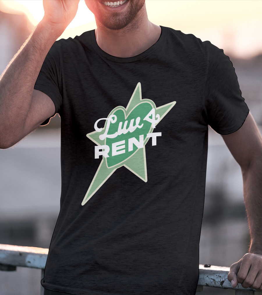 Luv 4 Rent Green Heart With Starburst Background T-Shirt