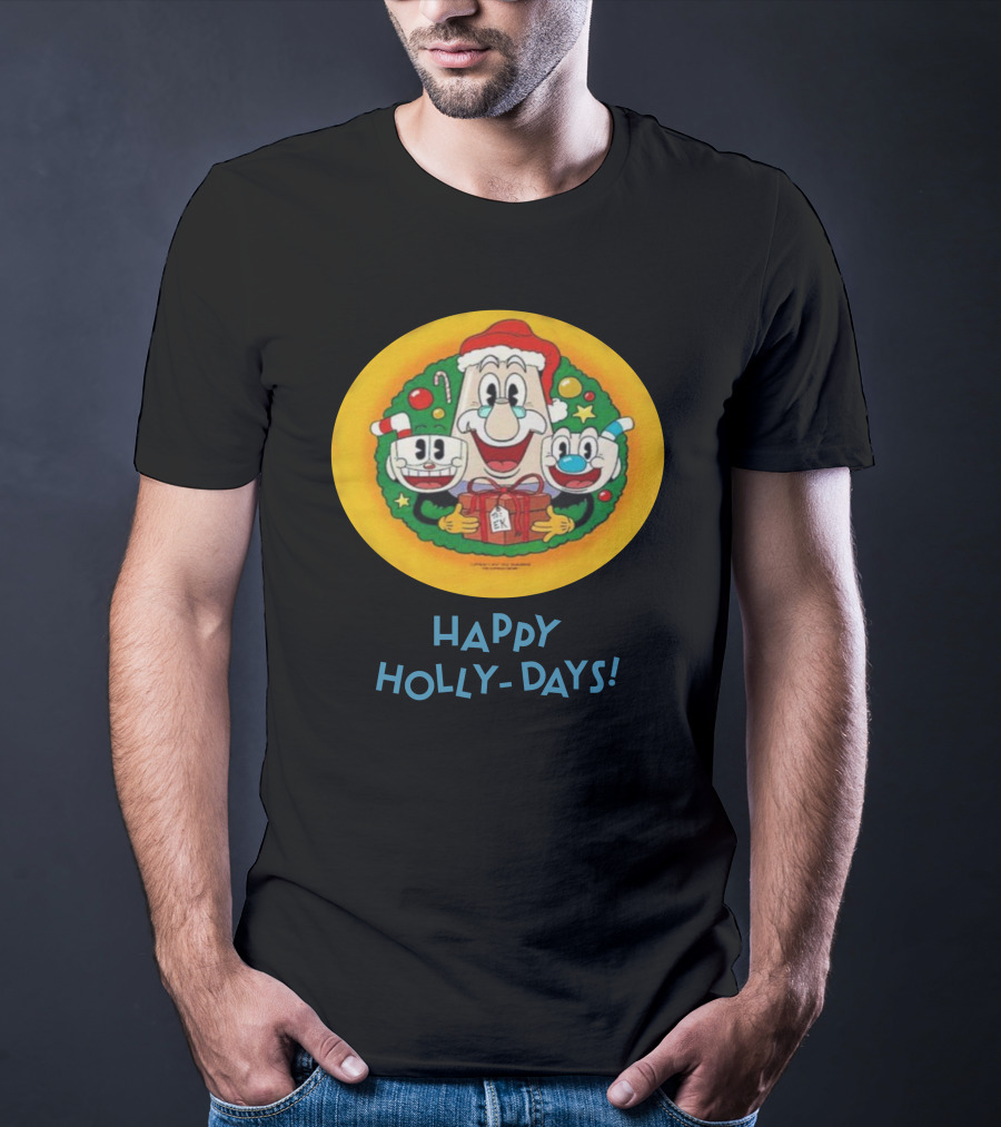 Happy Holly-Days Christmas Santa Cuphead And Mugman T-Shirt