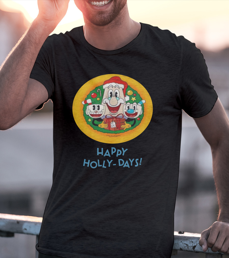 Happy Holly-Days Christmas Santa Cuphead And Mugman T-Shirt