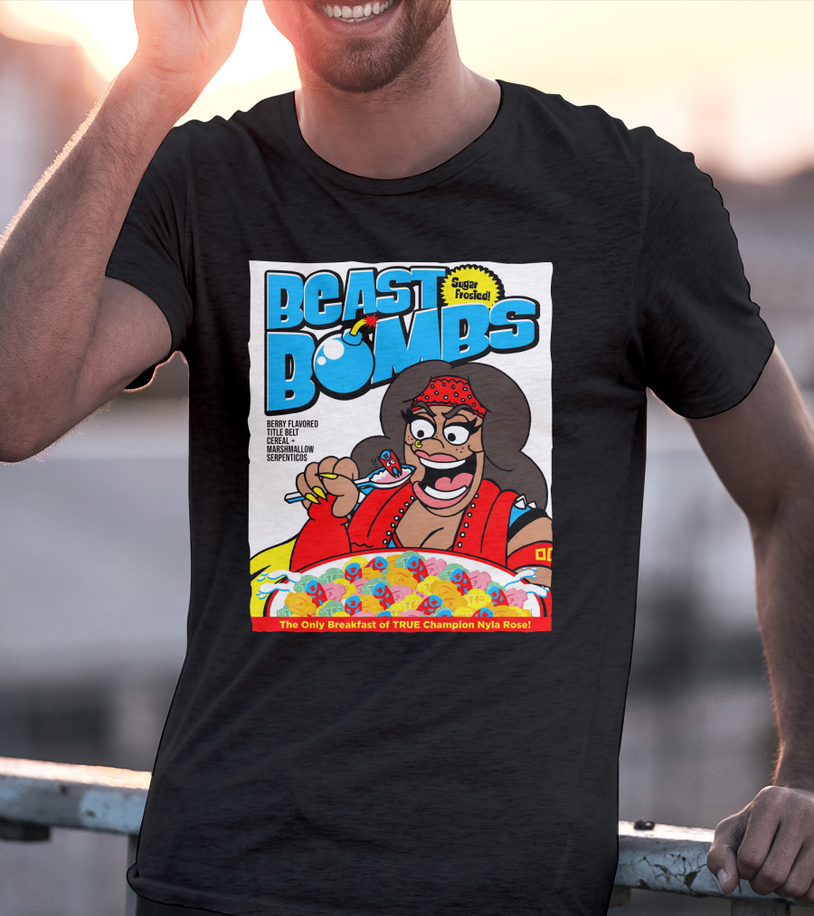 BEAST BOMBS Sugar Frosted Berry Flavored Title Belt Cereal With Marshmallow Serpenticos The Only Breakfast Of True Champion Nyla Rose T-Shirt