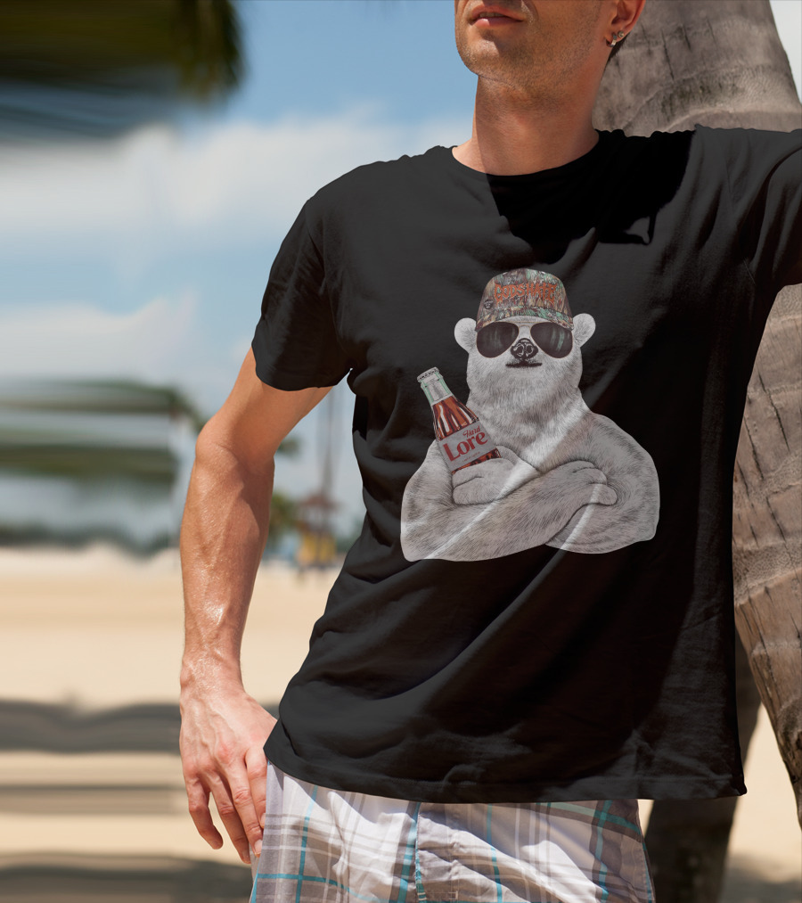 Polar Bear Gods Hate Hard Lore Camo Hat Sunglasses Holding Bottle T-Shirt