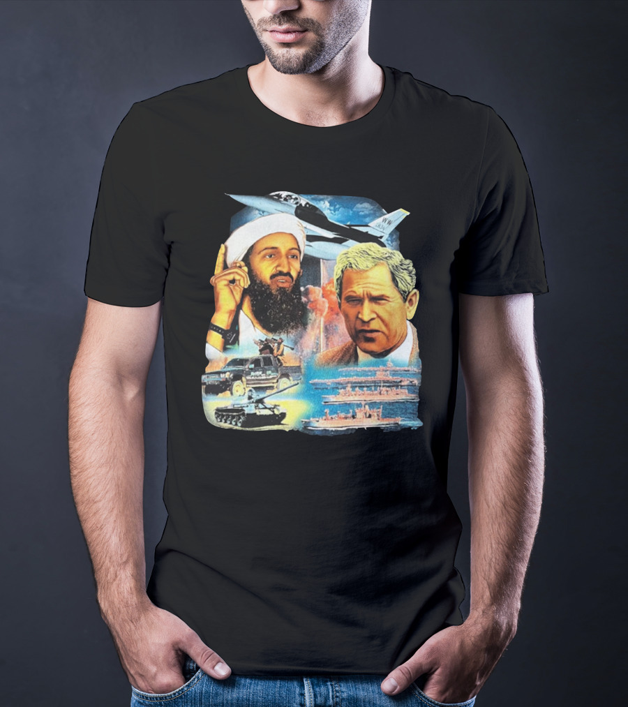 911 Vintage Rap Osama Bin Laden George Warplanes Tanks Ships T-Shirt