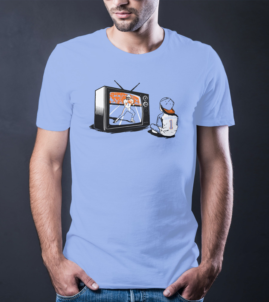 Vibz Idols Tagovailoa Football Fan Watching Retro TV T-Shirt
