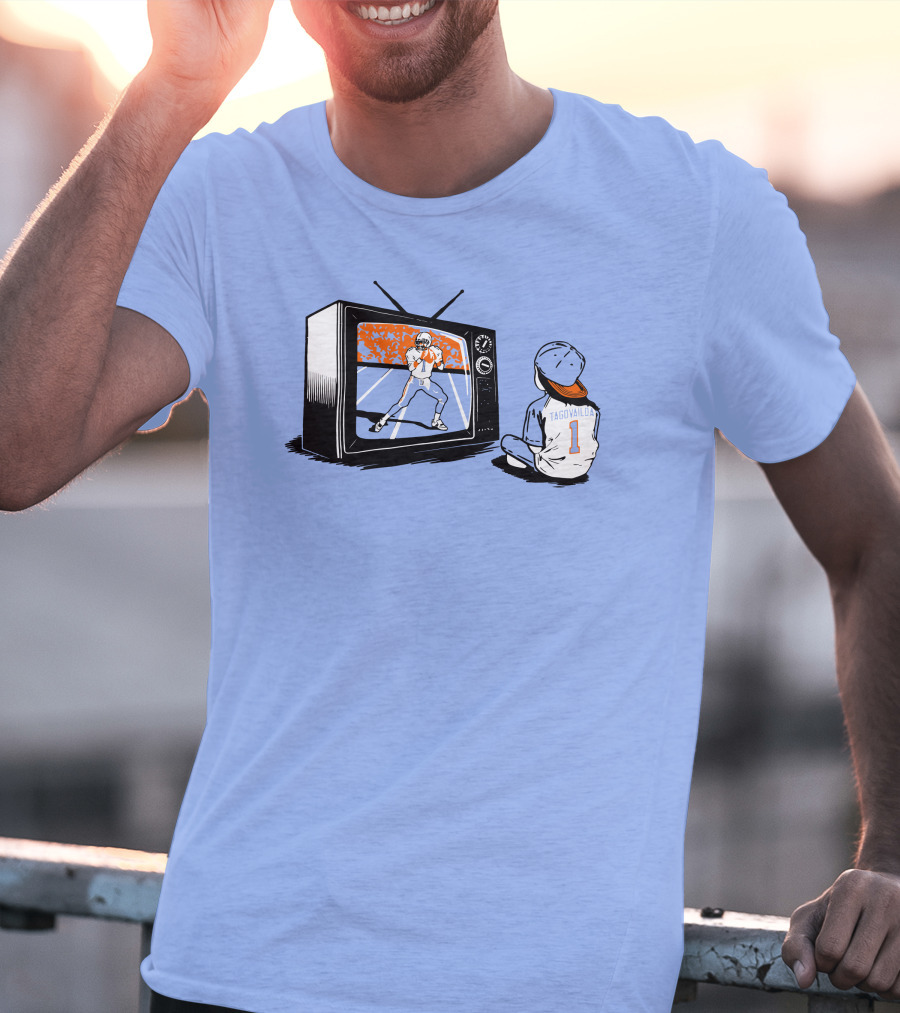 Vibz Idols Tagovailoa Football Fan Watching Retro TV T-Shirt