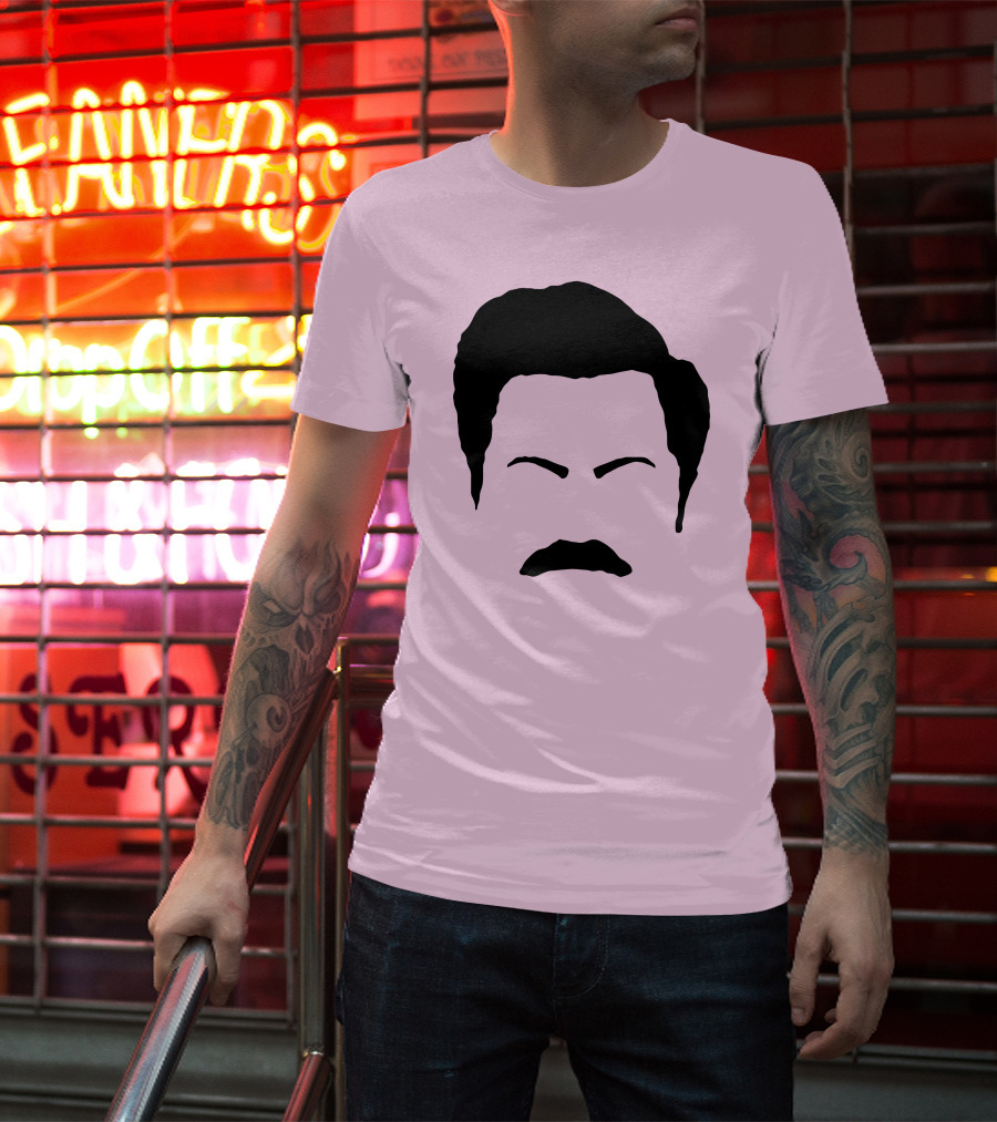Ron Swanson Mustache Face Silhouette Parks And Recreation T-Shirt