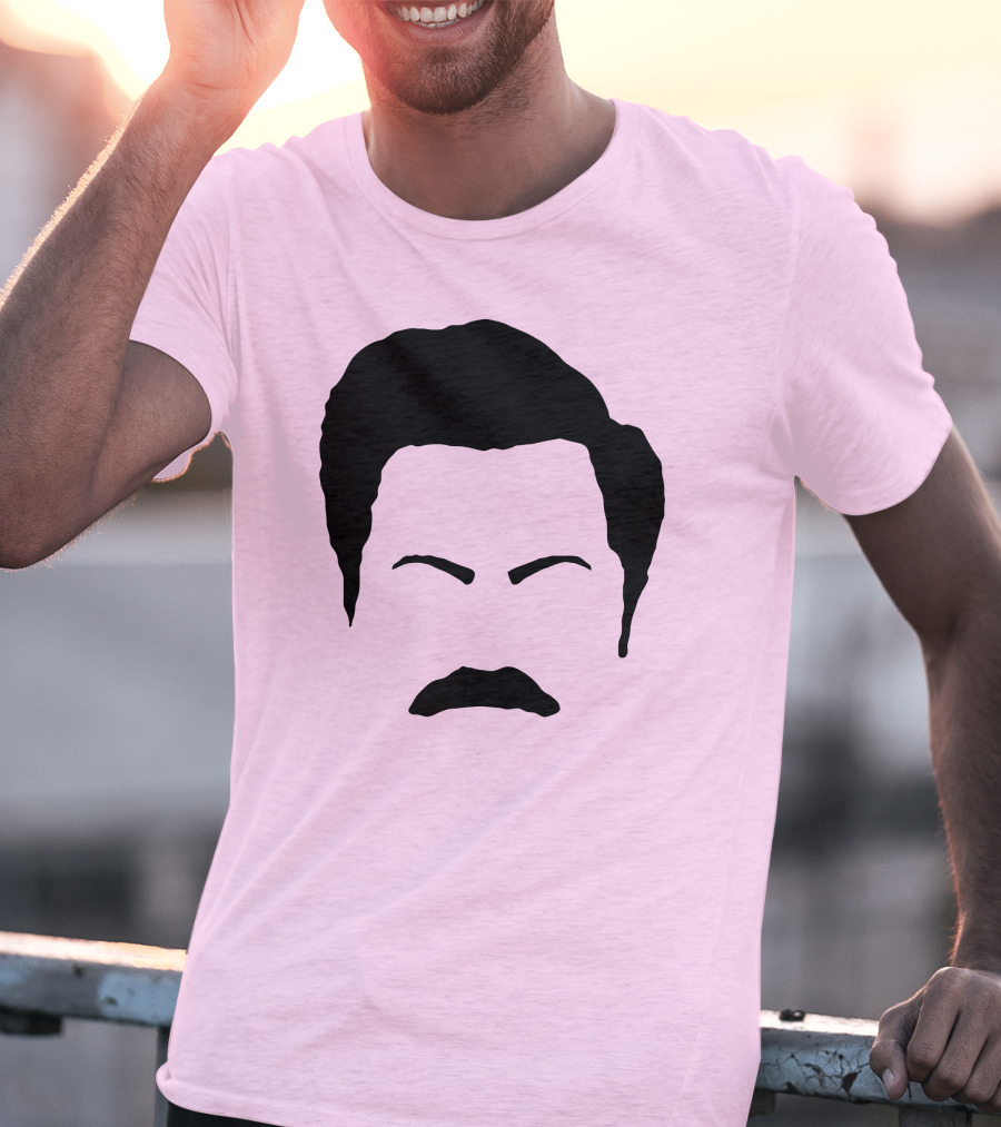 Ron Swanson Mustache Face Silhouette Parks And Recreation T-Shirt