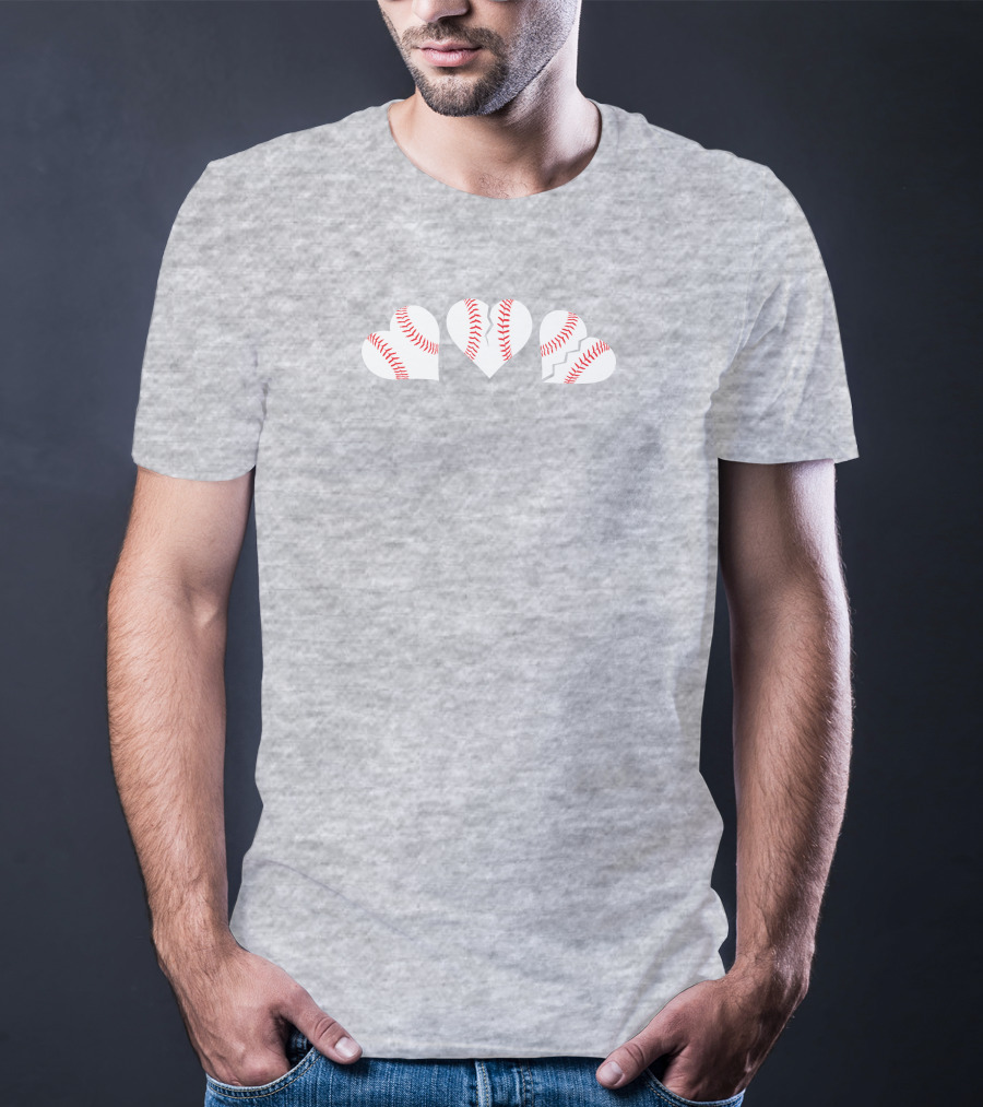 Seattle Mariners Three Baseball Hearts On Gray T-Shirt