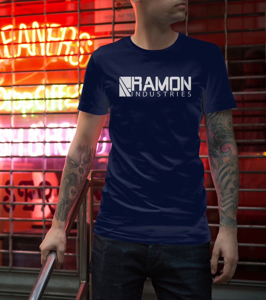 RAMON INDUSTRIES Logo Navy Blue Background T-Shirt