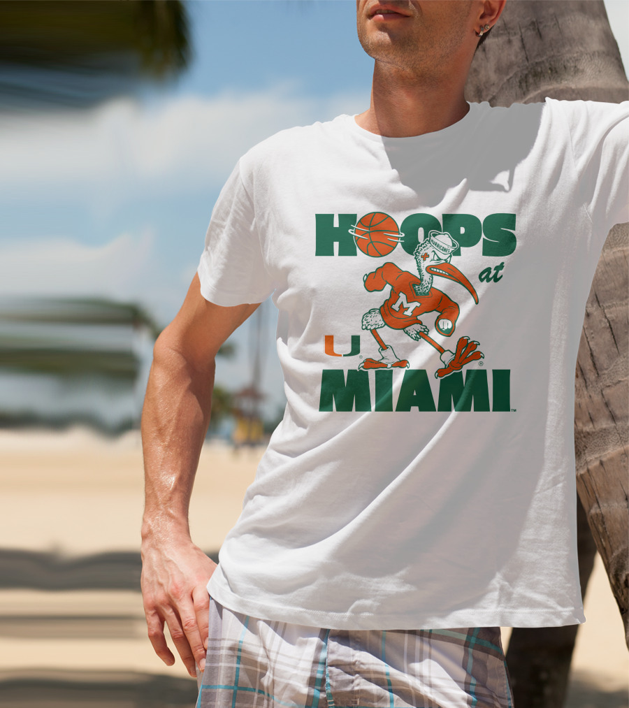 Hoops At Miami Hurricanes Basketball U Miami Bird Mascot T-Shirt