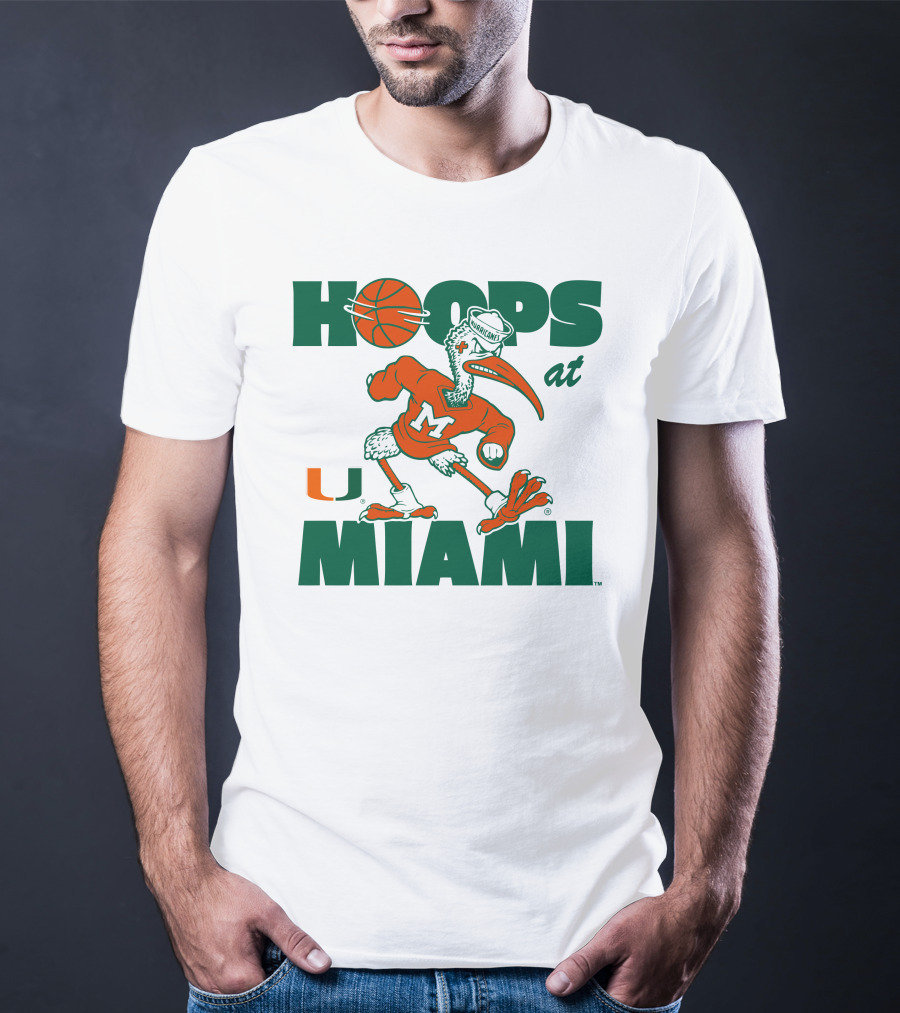 Hoops At Miami Hurricanes Basketball U Miami Bird Mascot T-Shirt