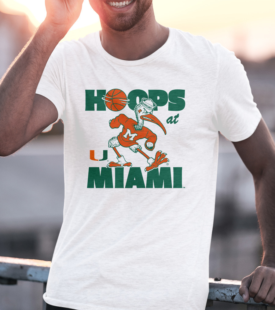 Hoops At Miami Hurricanes Basketball U Miami Bird Mascot T-Shirt