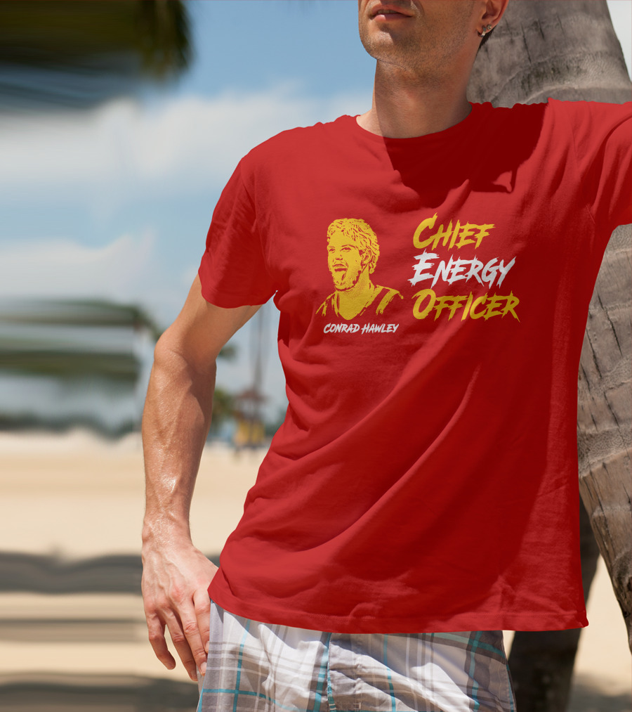 Conrad Hawley Chief Energy Officer Enthusiastic Portrait In Bold Yellow And White Text T-Shirt