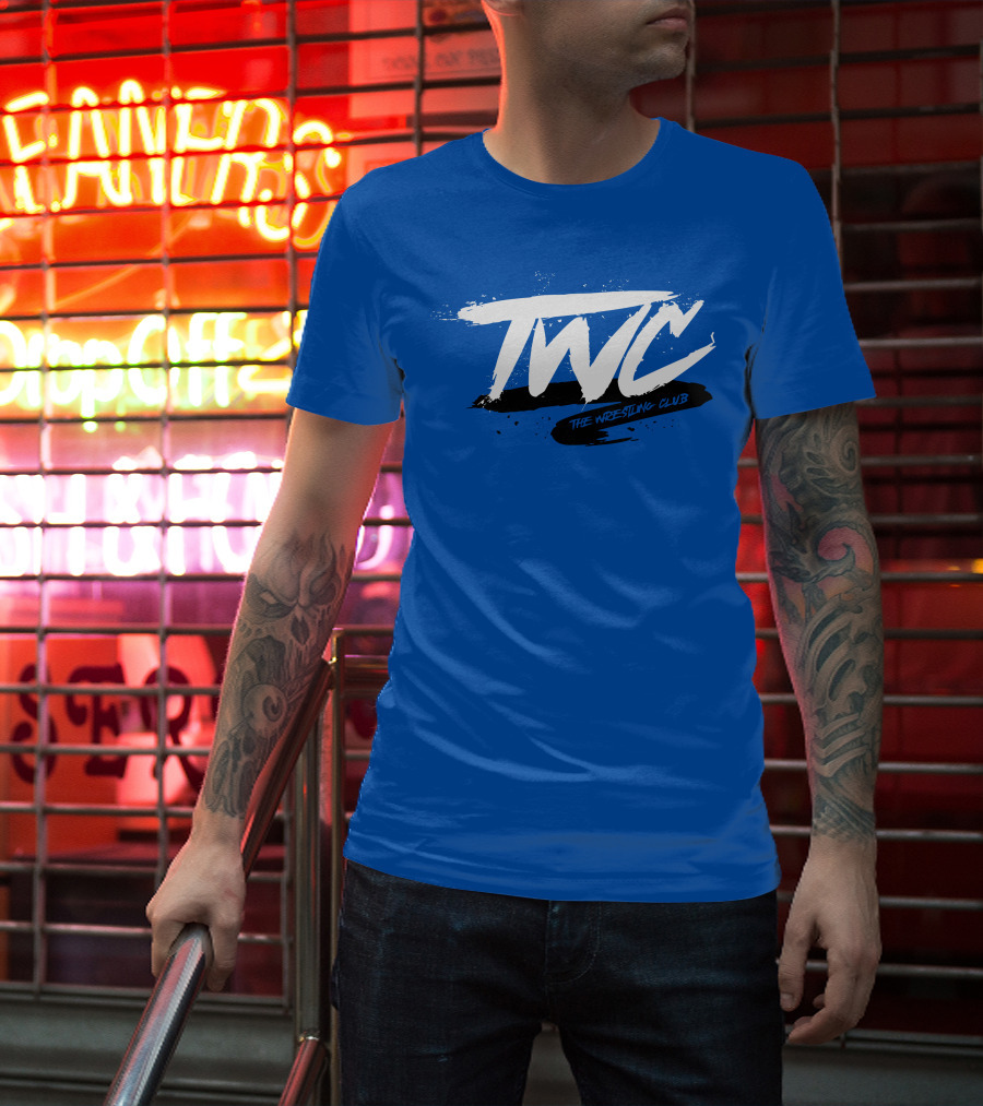 TWC The Wrestling Club Bold Brushstroke Logo On Blue T-Shirt