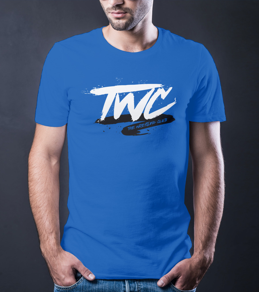 TWC The Wrestling Club Bold Brushstroke Logo On Blue T-Shirt