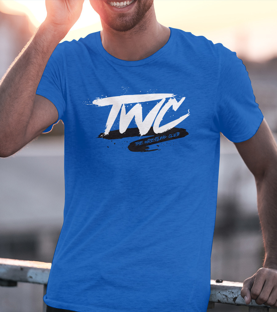TWC The Wrestling Club Bold Brushstroke Logo On Blue T-Shirt