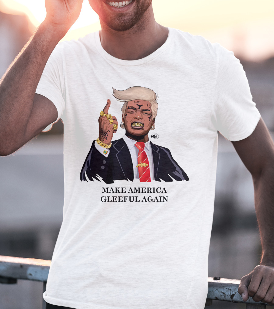 Make America Gleeful Again Blonde Hairstyle Gold Teeth Rings Tattooed Face T-Shirt