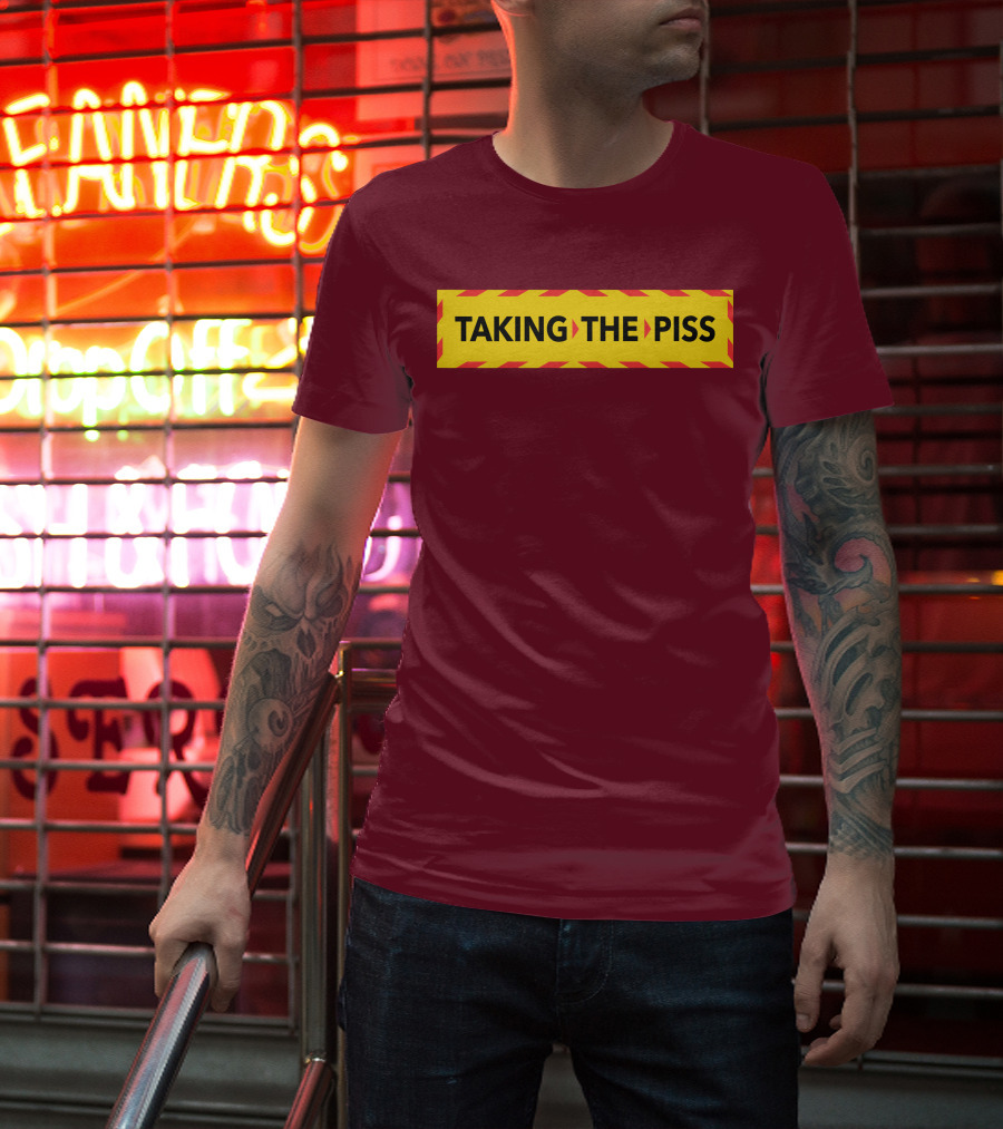 TAKING THE PISS Yellow Black Striped Warning Sign T-Shirt