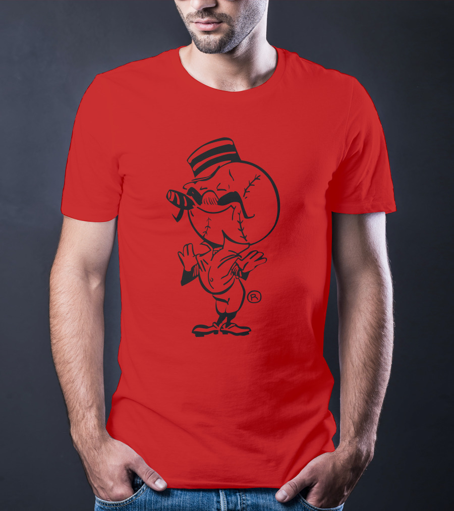 Cigar-Smoking Baseball Head Cartoon With Hat T-Shirt