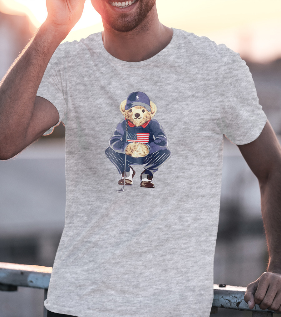 Justin Thomas Polo Golf Bear USA Flag T-Shirt