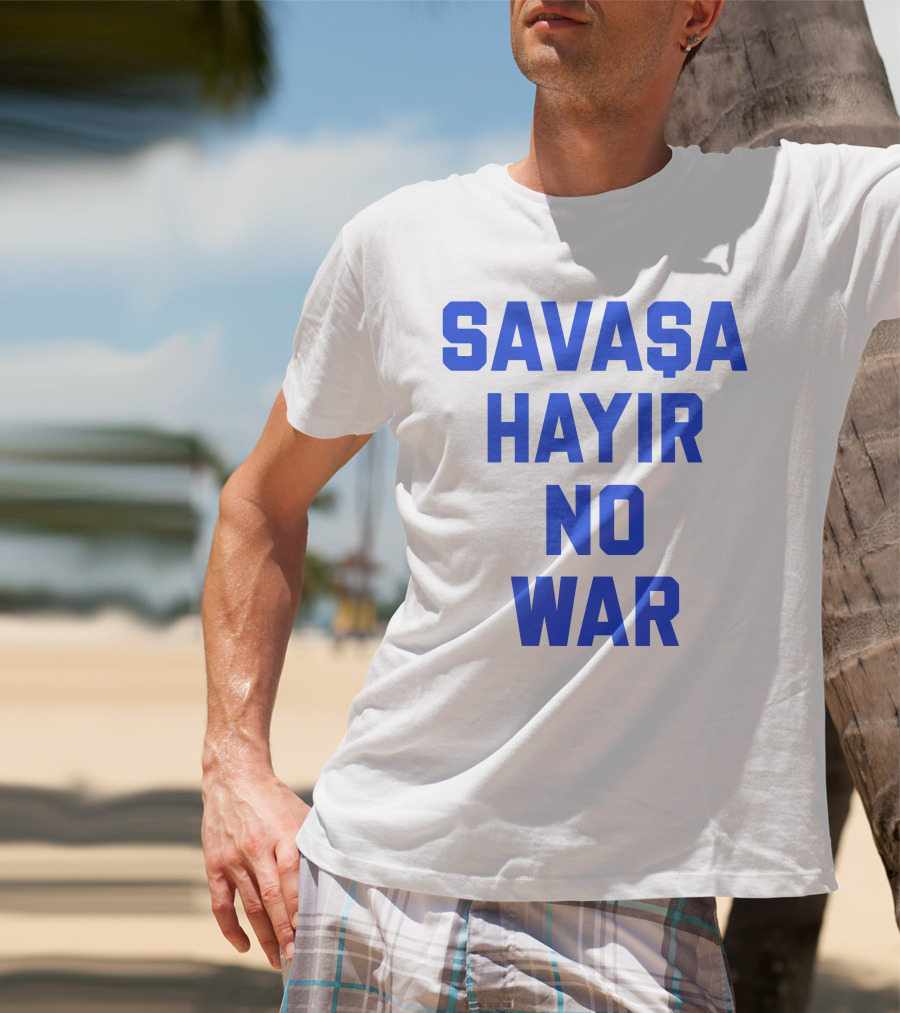 Savaşa Hayır No War Blue Text T-Shirt