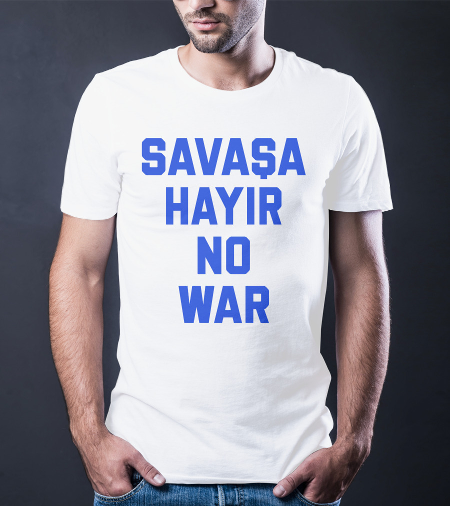 Savaşa Hayır No War Blue Text T-Shirt
