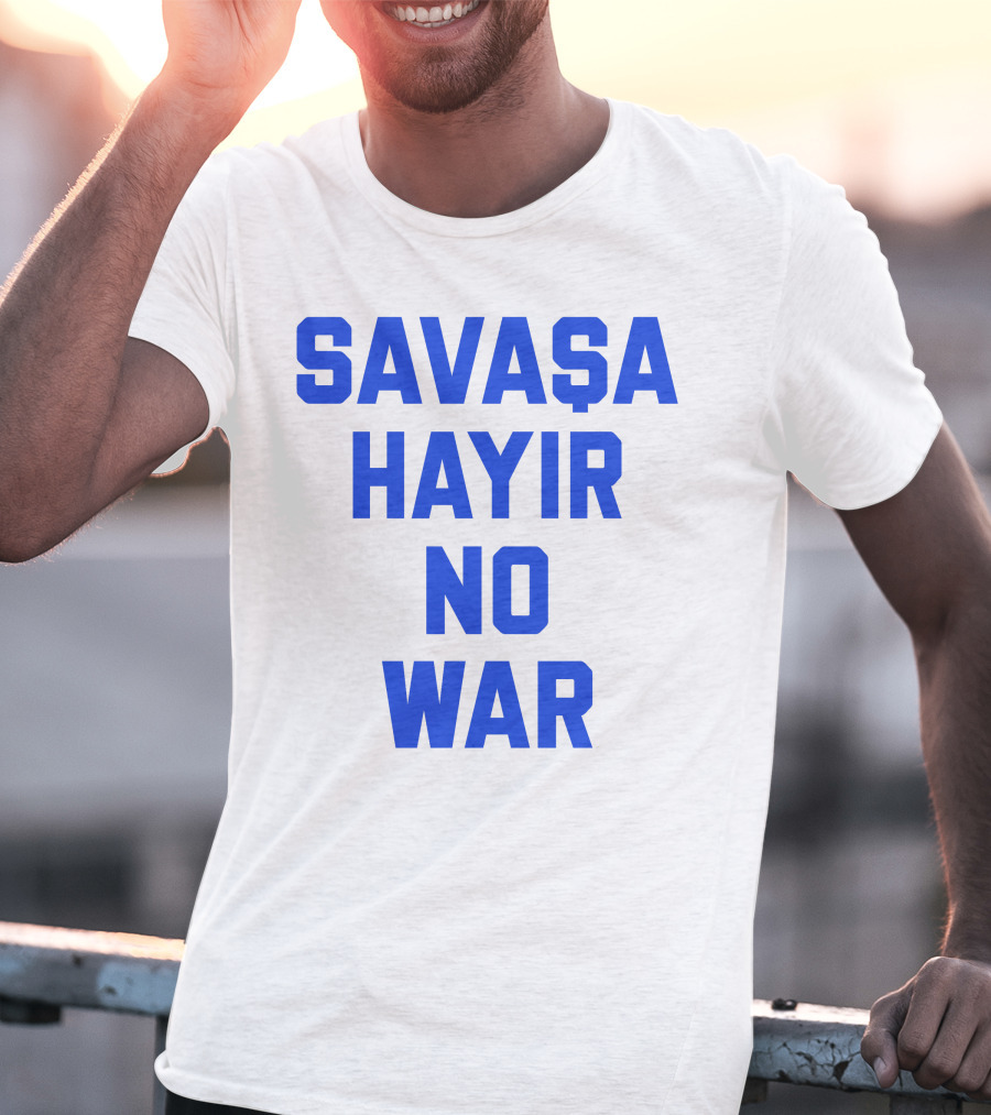 Savaşa Hayır No War Blue Text T-Shirt