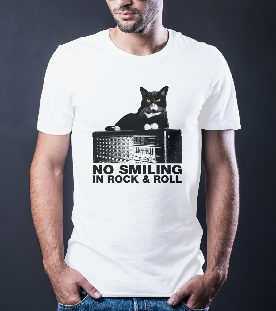 No Smiling In Rock And Roll Cat On Amplifier T-Shirt