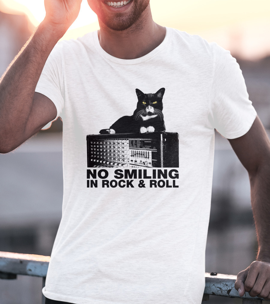 No Smiling In Rock And Roll Cat On Amplifier T-Shirt