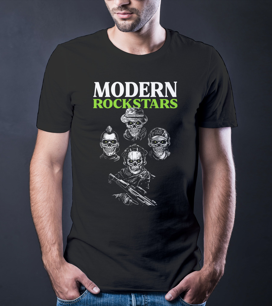 Modern Rockstars Modern Warfare 2 Skulls Holding Guns T-Shirt