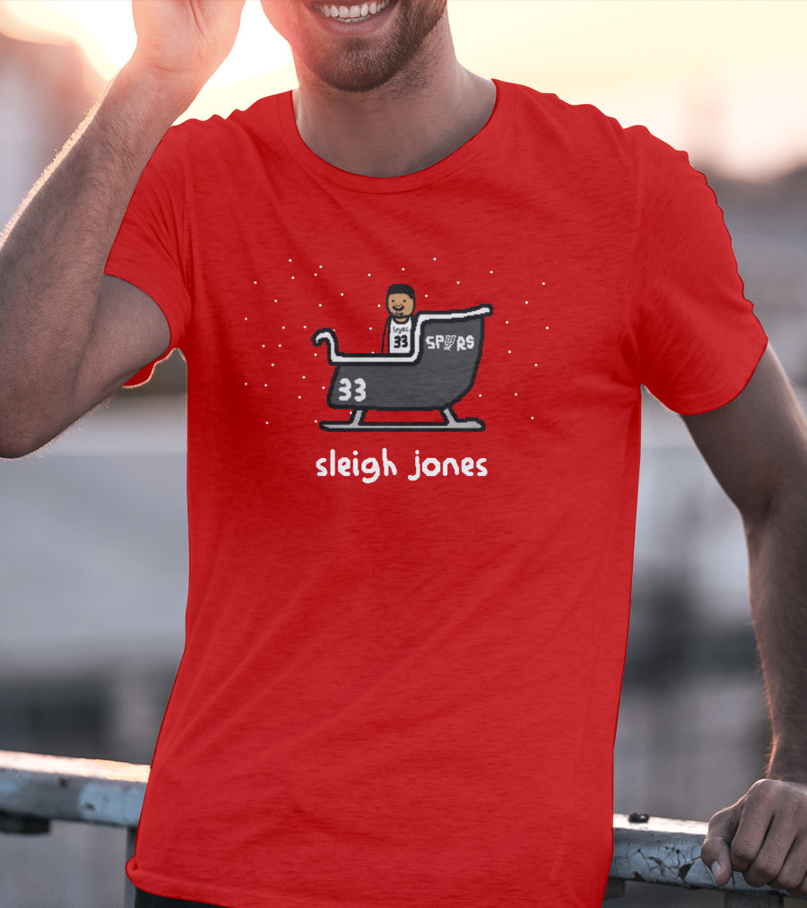 Sleigh Jones Spurs 33 Holiday Merch NBA Paint T-Shirt