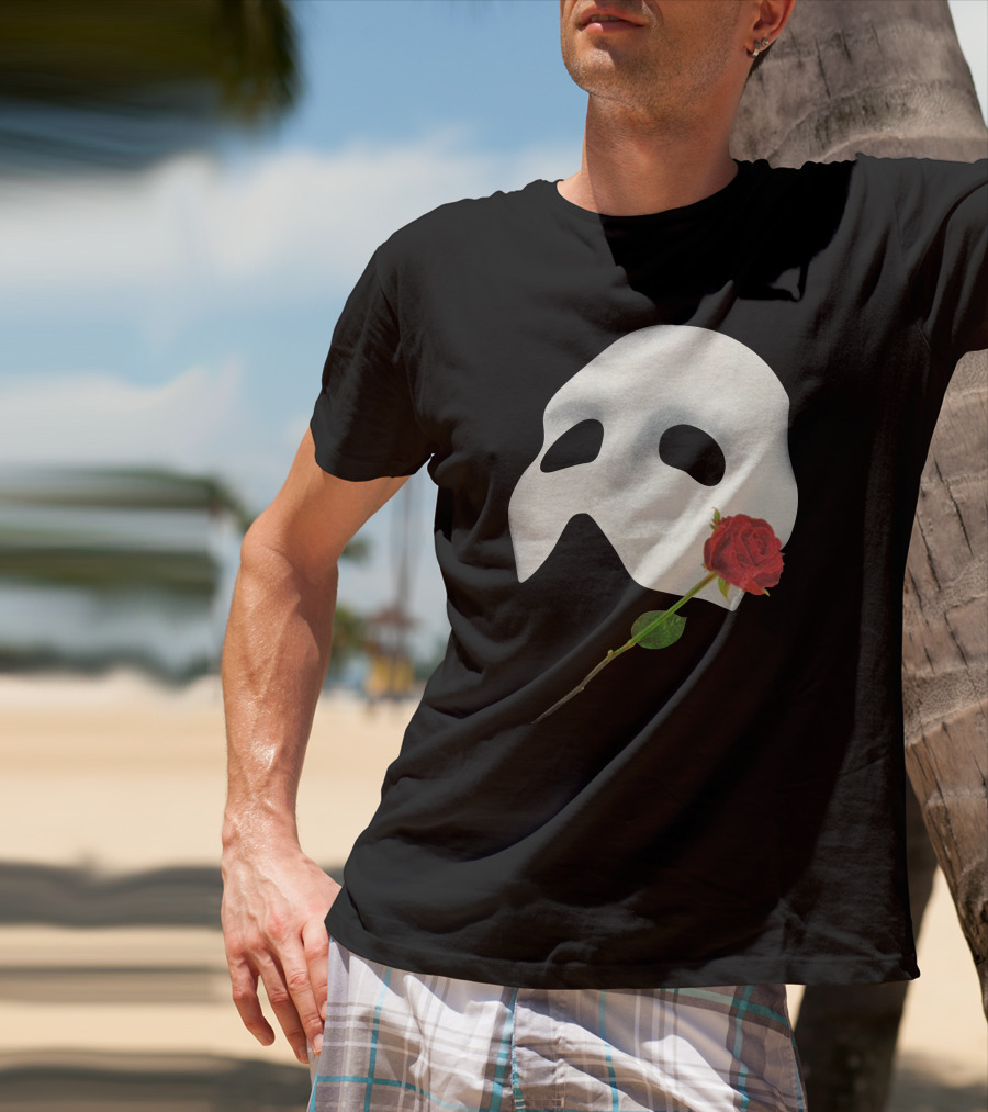 The Phantom Of The Opera 1988 Mask And Red Rose Iconography T-Shirt
