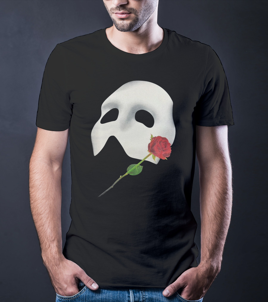 The Phantom Of The Opera 1988 Mask And Red Rose Iconography T-Shirt