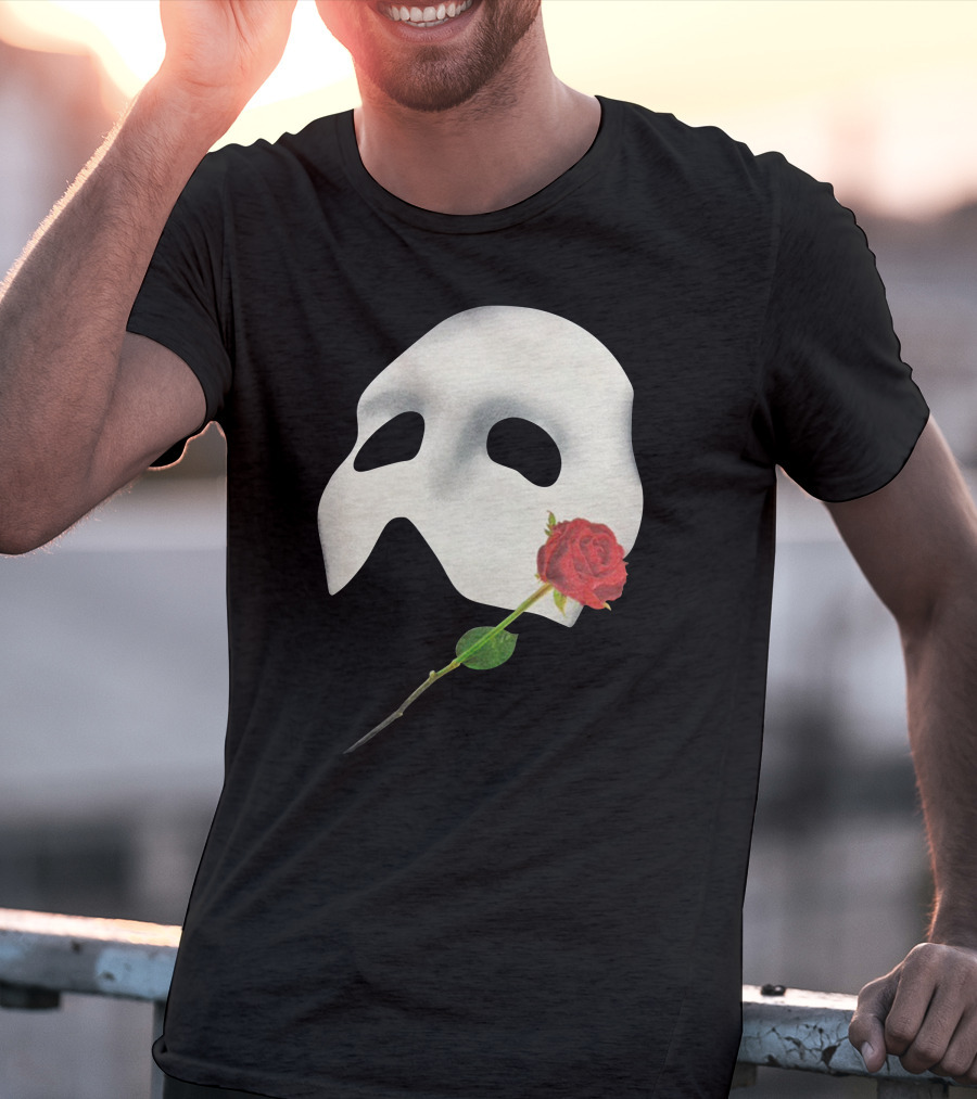 The Phantom Of The Opera 1988 Mask And Red Rose Iconography T-Shirt