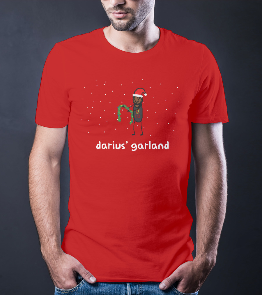Darius' Garland Festive Christmas Cartoon With Santa Hat And Green Decoration T-Shirt