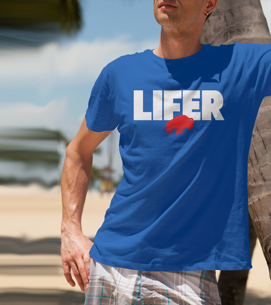 Lifer Buffalo Silhouette Blue Background T-Shirt
