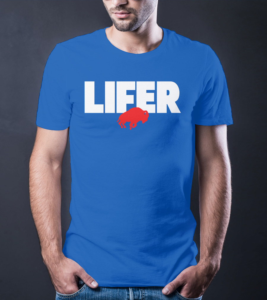 Lifer Buffalo Silhouette Blue Background T-Shirt