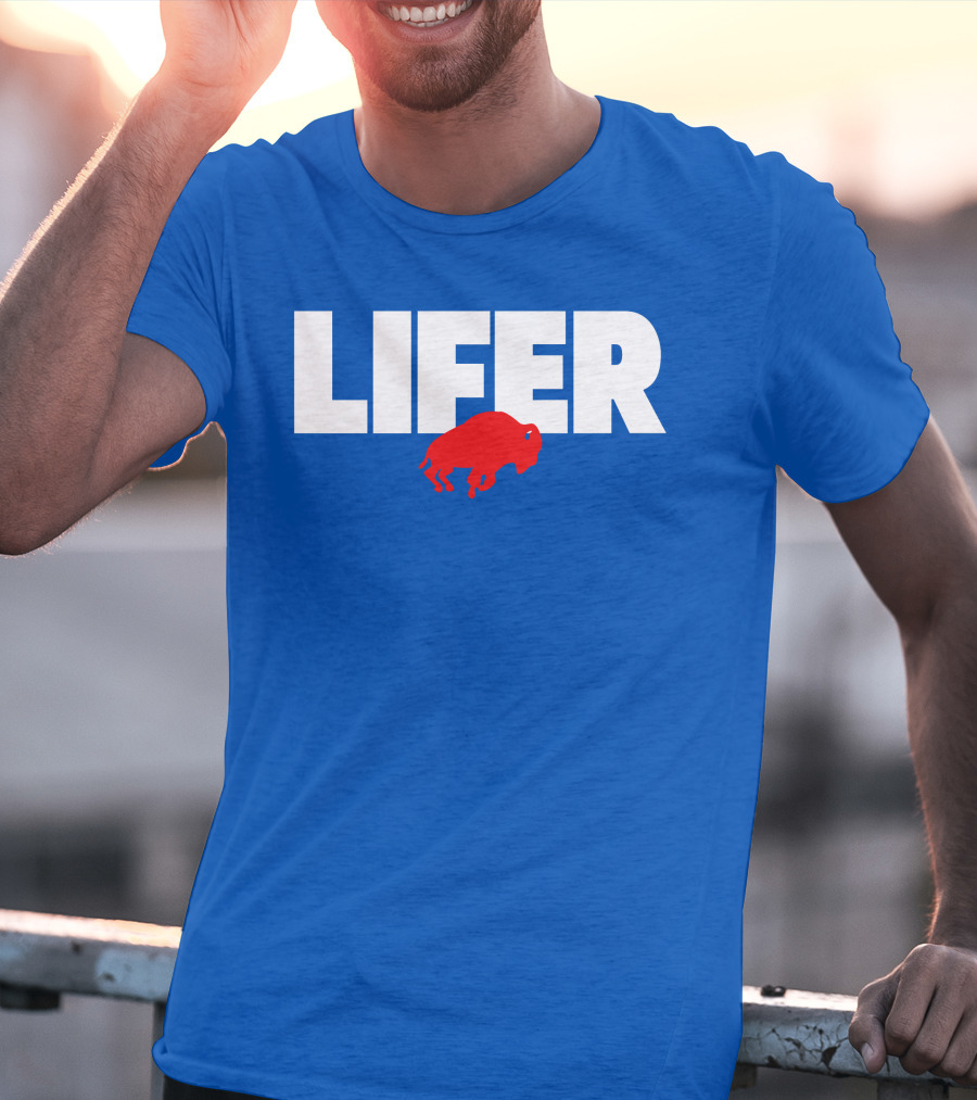 Lifer Buffalo Silhouette Blue Background T-Shirt